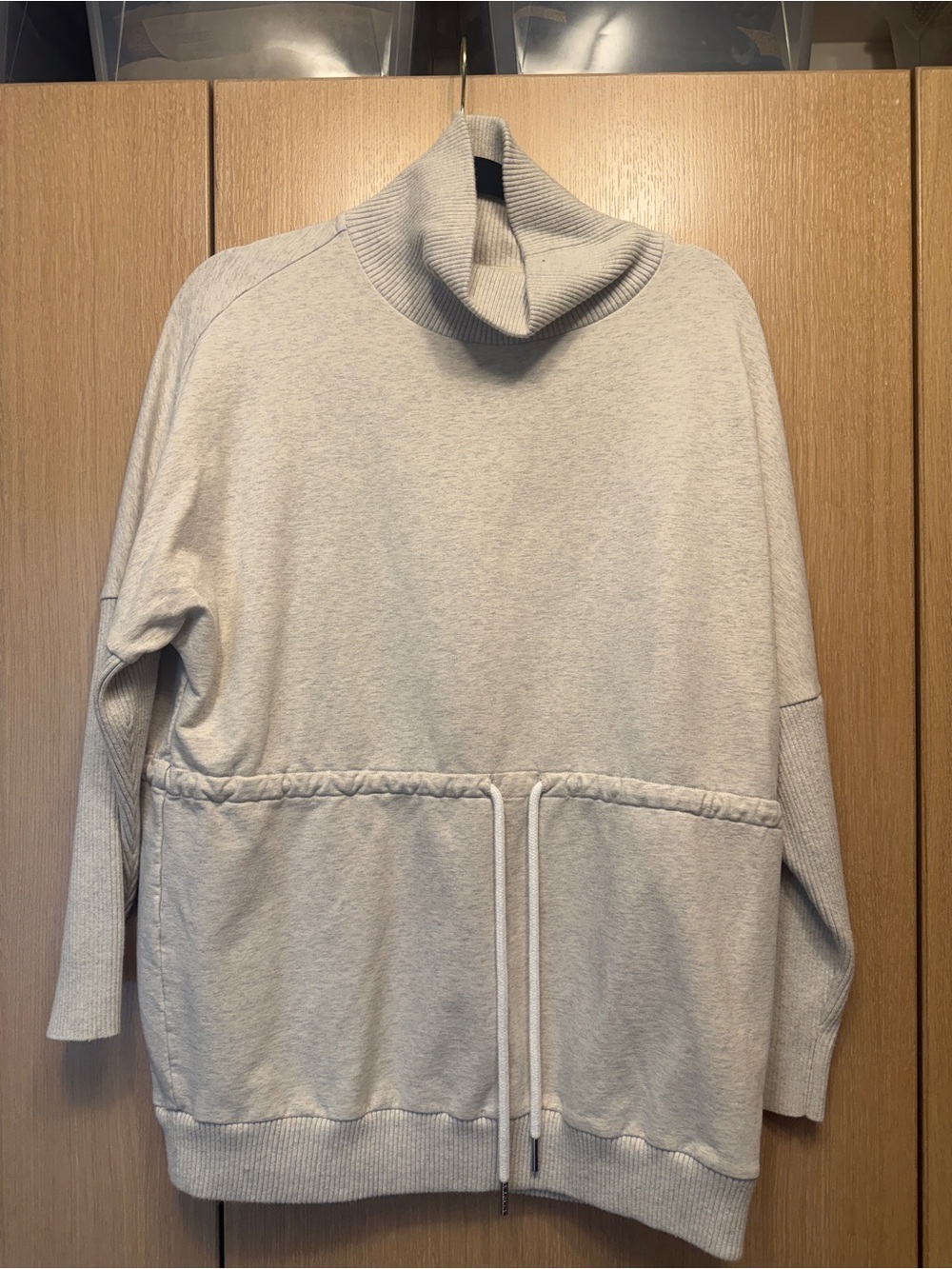 Varley Oatmeal Colored Turtleneck Drawstring Sweater